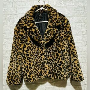 Jade & Ivory Leopard Print Faux Fur Jacket.